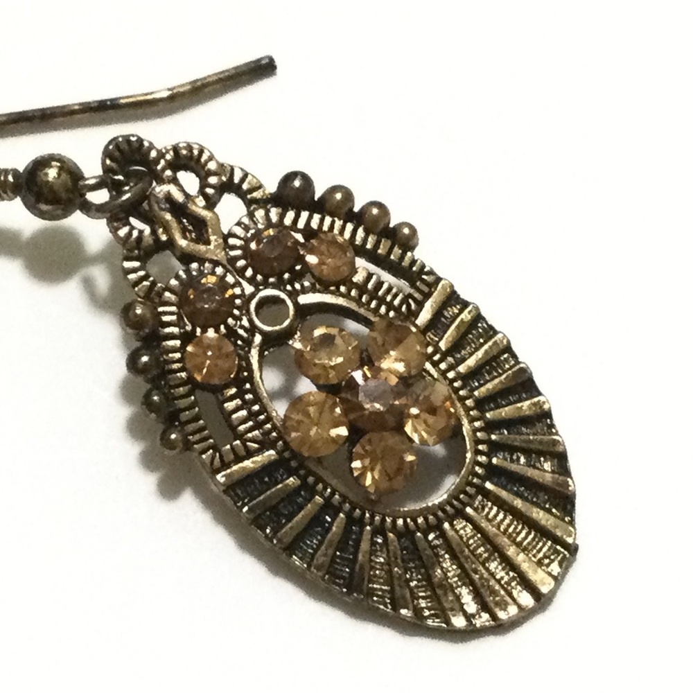Earrings - Dark Gold with Amber Rhinestones - Picture 2 of 3